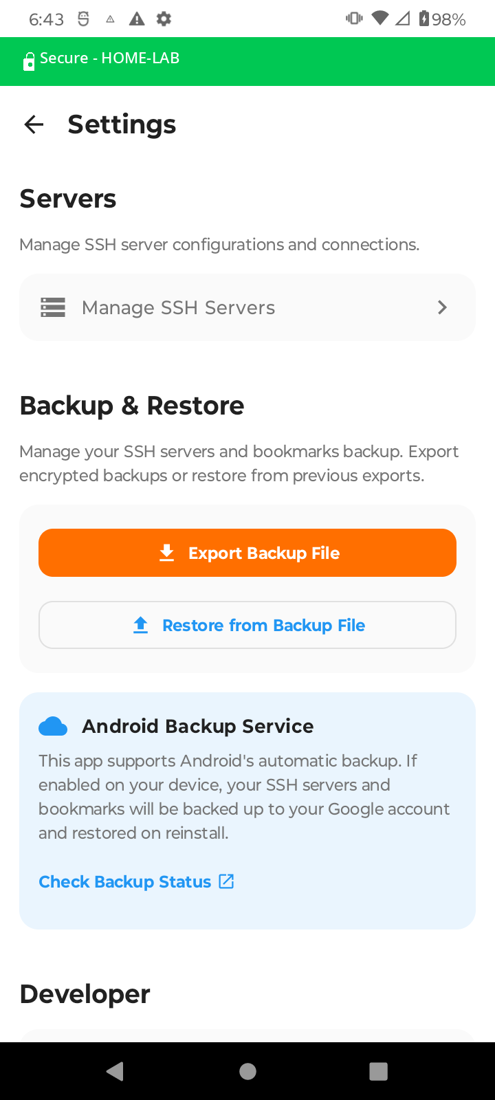 Settings & backup